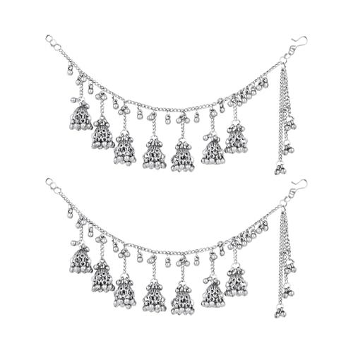 I Jewels Navratri Ethnisches Silber oxidiert Ghungroo Jhumka Haarkette/Ohrkette Zubehör für Frauen (E3244OX) von I Jewels