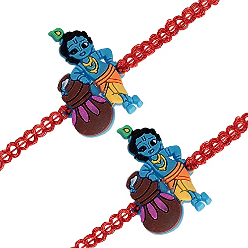 I Jewels R029-2 R029-2 Herren-Cartoon-Figur Lord Krishna Bhaiya Rakhi mit Roli Chawal & Rakshabandhan Karte für Bruder/Bruder/Bhai (R029-2) von I Jewels
