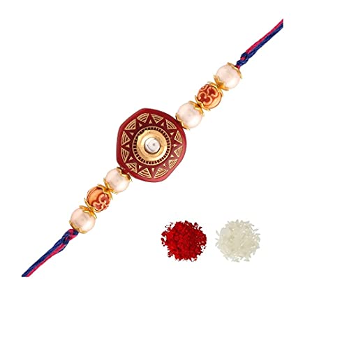I Jewels R057M-R Herren-Perlen, ethnische Perlen, besetzt mit Roli Chawal und Rakshabandhan-Karte für Bruder/Bro/Bhai (R057M-R) von I Jewels