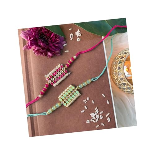 I Jewels Rakhi Armband mit ethnischen Designer-Perlen besetztes Rakhi-Armband mit Roli Chawal für Bruder/Herren (R069Q-Min), 2 Stück von I Jewels