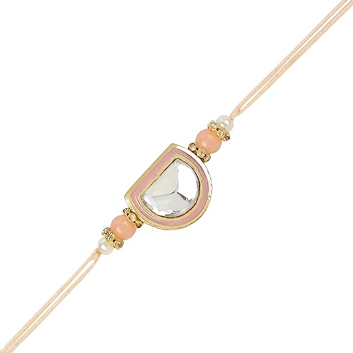 I Jewels RakshaBandhan Designer Handgefertigte Meenakari Perle & Kundan Bhaiya Rakhi für Bruder/Bro/Herren (R095Pe) von I Jewels