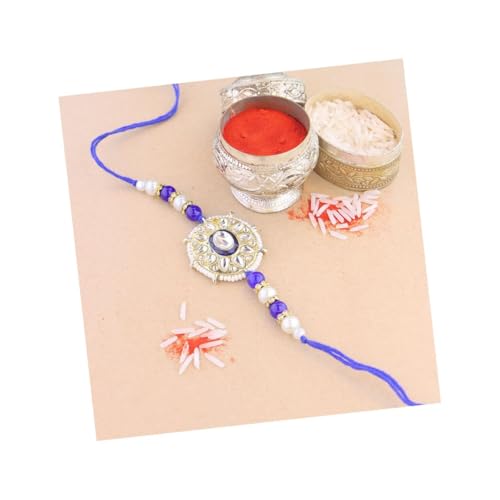 I Jewels RakshaBandhan Designer Handgefertigte Meenakari Perle & Kundan Bhaiya Rakhi für Bruder/Bro/Herren (R105Bl) von I Jewels