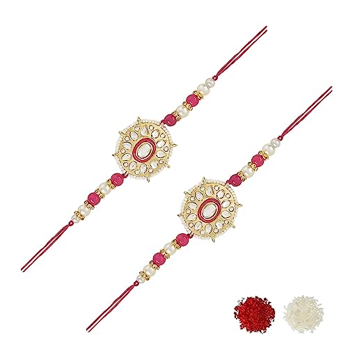 I Jewels RakshaBandhan Designer Handgefertigte Meenakari Perle & Kundan Bhaiya Rakhi mit Roli Chawal für Bruder/Bro/Herren (R105-2), Free size von I Jewels