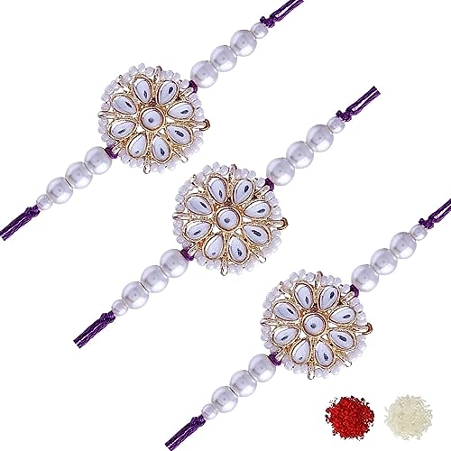 I Jewels RakshaBandhan Designer handgefertigt Perle & Kundan Bhaiya Rakhi für Bruder/Bruder/Herren (R099), Free Size, Legierter Stahl von I Jewels