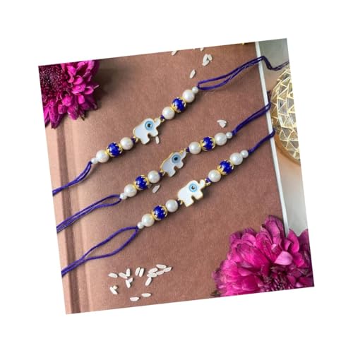 I Jewels Rakshabandhan Designer White Elephant Emaille Evil Eye Rakhi Combo Set mit Roli Chawal für Bhaiya/Brother/Bro/Men (R127-3) von I Jewels