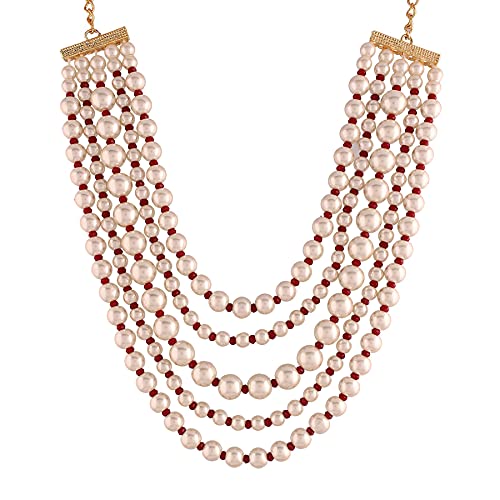 I Jewels Rani Halskette mit 18 Karat vergoldet, indische Hochzeit, Bollywood, 5-lagige Perlen, Schmuck-Set für Damen (ML290M) von I Jewels