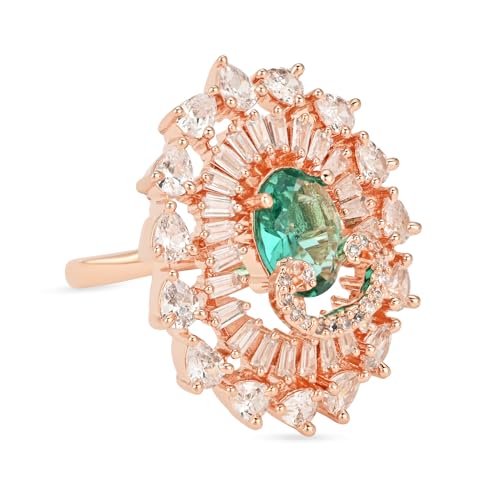 I Jewels Rose vergoldeter Ring für indische Hochzeit, Bollywood-Zirkonia, amerikanischer Diamant, stilvoll, blumig, schillernd, verstellbar, Messing (FL246G), keine Edelsteine von I Jewels