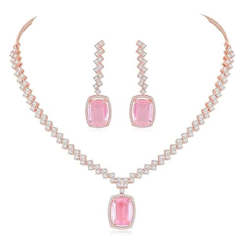 I Jewels Schmuck-Set für Damen, mit Roségold vergoldet, Zirkonia, Diamant-Halskette mit Tropfenohrringen, Free Size, Kein edelstein von I Jewels