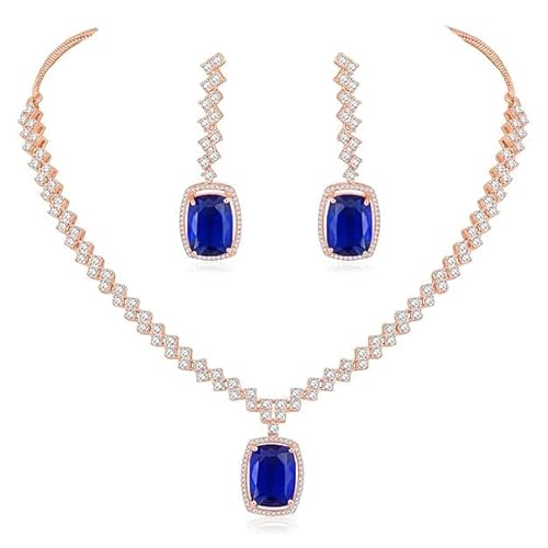 I Jewels Schmuck-Set für Damen mit Roségold-plattiertem Zirkonia, amerikanischer Diamant, Valentins-Halskette mit Tropfenohrringen, Free Size, Vergoldet, Kein edelstein von I Jewels