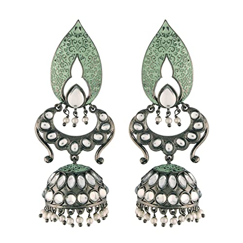 I Jewels Silber-oxidierte indische Hochzeit Bollywood Meenakari Kundan & Stein Nieten Jhumka Ohrringe für Frauen, Silber, Zurückschieben I Jewels Silber-oxidierte indische Hochzeit Bollywood Meenakari Kundan & Stein Nieten Jhumka Ohrringe für Frauen, Silber, Zurückschieben von I Jewels