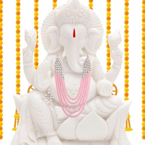 I Jewels Traditionelle mehrschichtige Herren-Halskette mit langen Perlen Kanthi Moti Mala/Ganpati (Gmlp350Zpi), Rosa von I Jewels