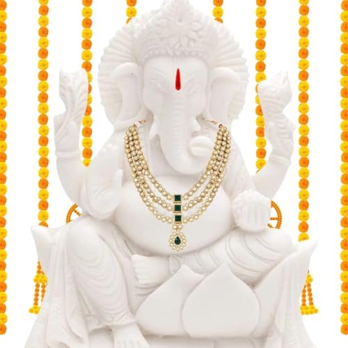 I Jewels Traditionelle mehrschichtige Herren-Halskette mit langen Perlen Kanthi Moti Mala/Ganpati (Gmlp357G), Gold von I Jewels