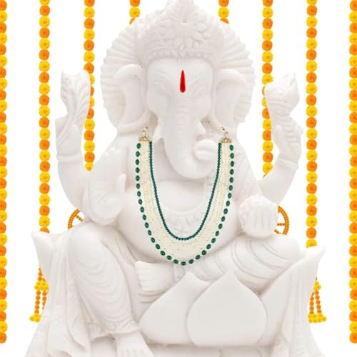 I Jewels Traditionelle mehrschichtige Herren-Halskette mit langen Perlen Kanthi Moti Mala/Ganpati (Gmlp43G), Grün von I Jewels