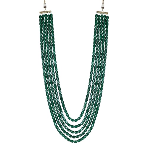 I Jewels Traditionelle mehrschichtige Herren-Halskette mit langen Perlen Kanthi Moti Mala/Ganpati (Gmlp49G), Grün von I Jewels