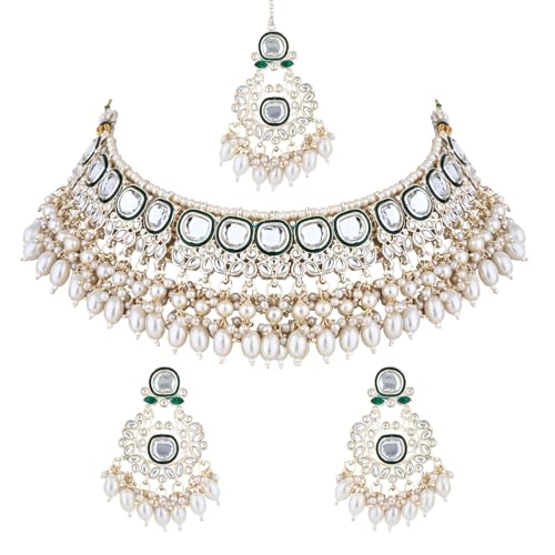 I Jewels Traditionelles Meenakari Kundan & Perle Choker Halskette Schmuckset für Damen, Free Size, Kein edelstein I Jewels Traditionelles Meenakari Kundan & Perle Choker Halskette Schmuckset für Damen, Free Size, Kein edelstein von I Jewels