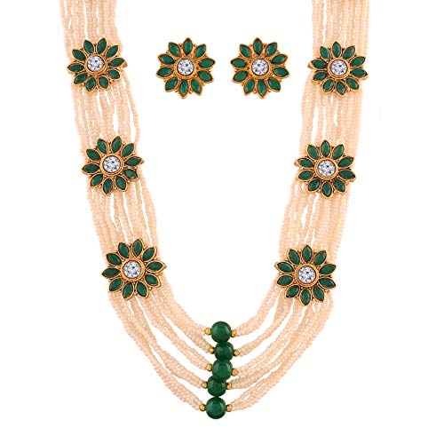 I Jewels Traditionelles vergoldetes mehrschichtiges Perlen- und Kundan-Halsketten-Set für Damen (ML234G) von I Jewels