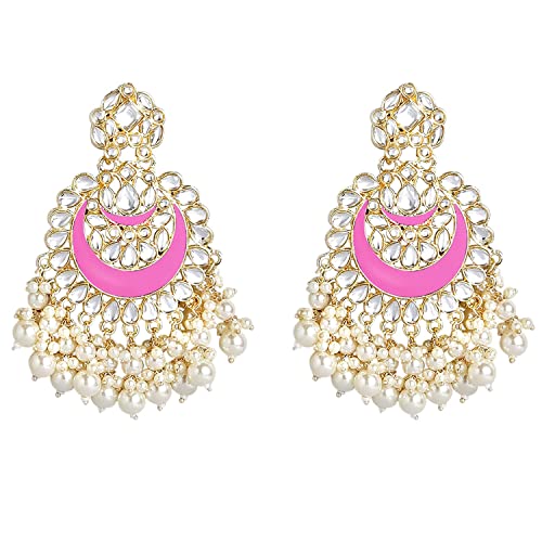 I Jewels Vergoldete, aufwendig gestaltete indische Hochzeit Bollywood Meenakari Ohrringe mit Kundans und Perlen, Metall Messing, Kein Edelstein von I Jewels