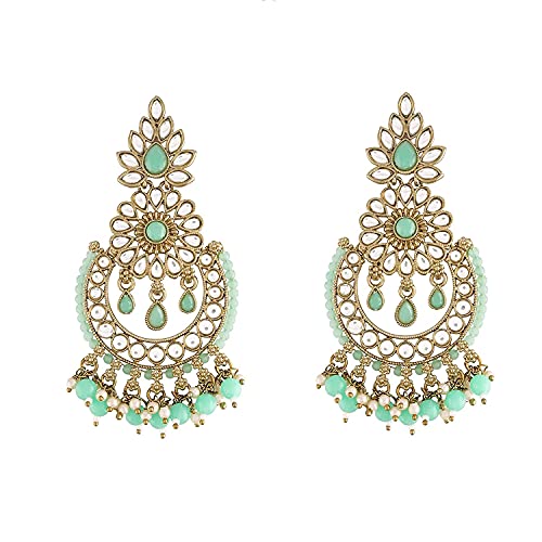 I Jewels Vergoldete indische Hochzeit Bollywood Chandbali Kundan Ohrstecker & Perlen Ohrringe für Frauen (E4001), Vergoldet von I Jewels