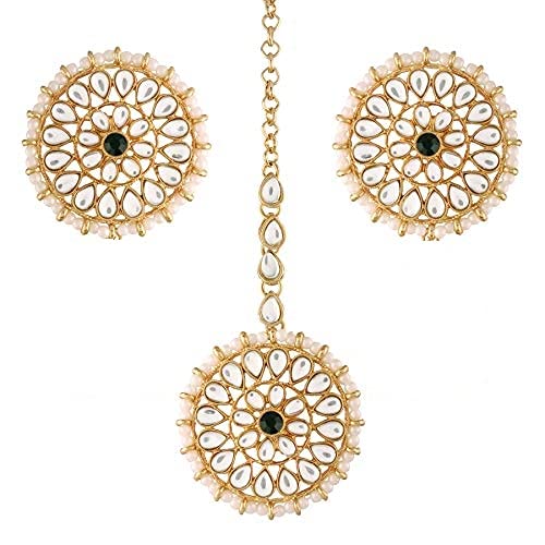 I Jewels Vergoldete indische Hochzeit Bollywood Kundan Perle Royal Runde Ohrringe Maang Tikka Set Schmuck für Frauen (TE2873), Vergoldet von I Jewels