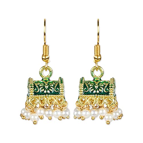 I Jewels Vergoldete indische Hochzeit Bollywood Meenakari handgefertigte Perlen Jhumki Ohrringe für Frauen, Perle Metall Edelstein Silber, Kein Edelstein von I Jewels