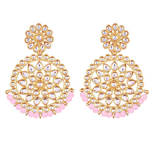 I Jewels Vergoldete indische Hochzeit Bollywood-Perlen mit künstlichen Kundan-Chandbali-Ohrringe für Frauen (E2462-1), Zink von I Jewels