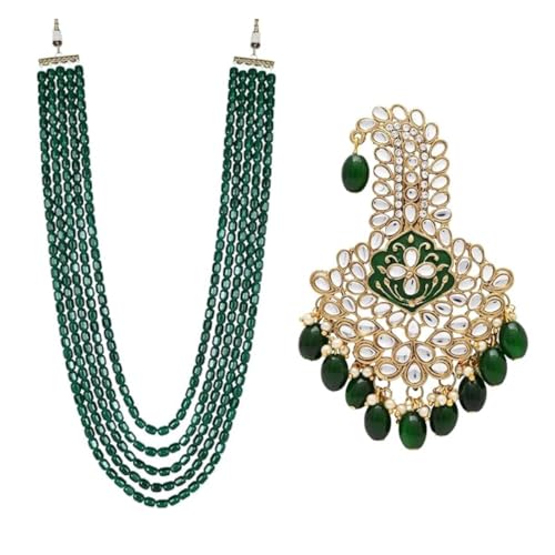 I Jewels Vergoldete mehrsträngige Perlenkette mit Safa-Kalangi-Brosche für Bräutigam (MLP49G-SM74G), freie Größe, kein Edelstein von I Jewels