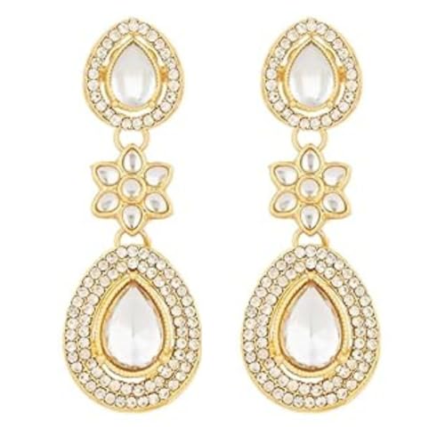 I Jewels Vergoldete traditionelle Tropfenohrringe mit Stein und Perlen für Damen, Free Size, Legierung mit Zirkonia, Kein Edelstein I Jewels Vergoldete traditionelle Tropfenohrringe mit Stein und Perlen für Damen, Free Size, Legierung mit Zirkonia, Kein Edelstein von I Jewels