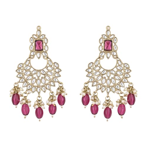 I Jewels Vergoldete traditionelle indische Hochzeit Bollywood stilvolle weiße Kundan-Perle, handgefertigt, baumelnde Chandbali-Ohrringe, ethnischer Schmuck für Frauen (E3154Wi), kein Edelstein von I Jewels