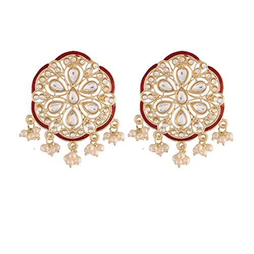 I Jewels Vergoldeter indischer Schmuck Hochzeit Bollywood Meenakari Kundan & Perlen besetzt Chandbali baumelnde Ohrringe für Frauen (E2938-39), Metall von I Jewels
