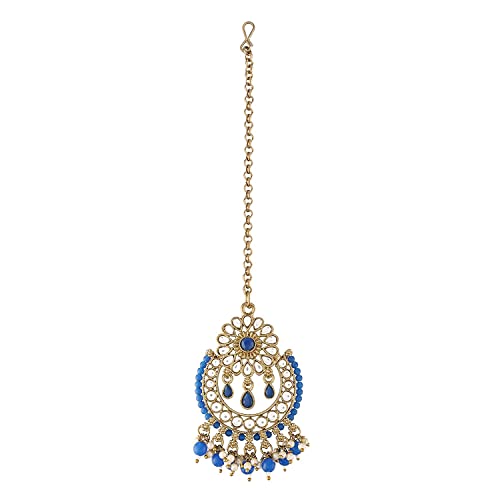 I Jewels Vergoldeter traditioneller Kundan und Perlenbesetzter Maang Tikka für Frauen (T4001), Vergoldet Metall von I Jewels