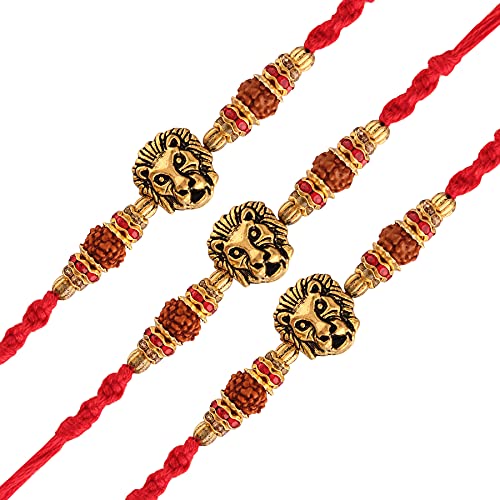 I Jewels Vergoldetes Designer-Armband mit Steinen besetztem Löwen-Rakhi-Armband für Herren/Brüder/Baiers (R760-3), regulär, Mauerwerk, keine Edelsteine von I Jewels