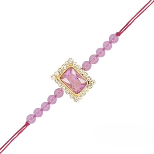 I Jewels Vergoldetes indisches Festival-Designer-Armband mit Perlenstein, Rakhi-Armband für Bruder/Herren (R010Sb-G-R), Standard, Legierter Stahl von I Jewels