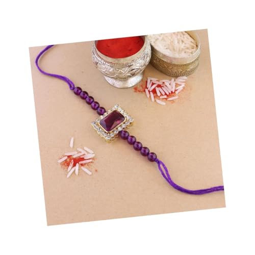 I Jewels Vergoldetes indisches Festival-Designer-Armband mit Perlenstein, Rakhi-Armband für Bruder/Herren (R010Sb-G-R), Standard, Stein von I Jewels