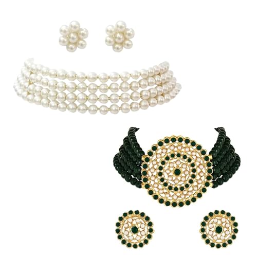 I Jewels Vergoldetes indisches Hochzeits-Schmuck-Set mit weißen Perlen aus Bollywood (ML286), Free Size, Vergoldet, Kein edelstein von I Jewels