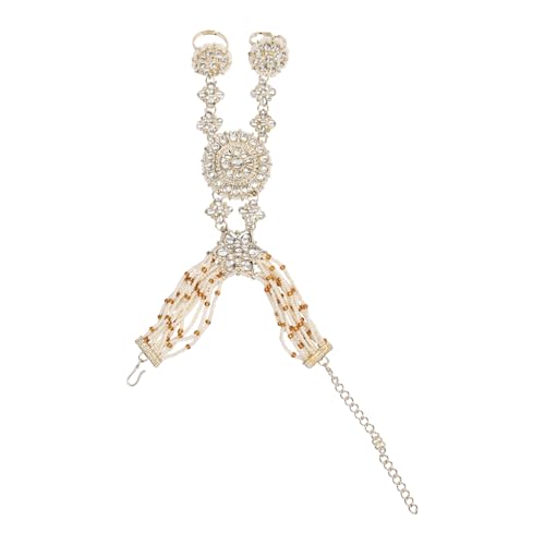 I Jewels Vergoldetes indisches Hochzeitsarmband aus Bollywood Kundan und Perle, Haath Phool/Panja/mehrlagiges, verstellbares Armband mit Ring für Frauen (PIJ044W) von I Jewels