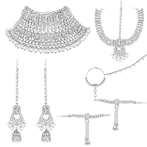I Jewels Vergoldetes indisches Hochzeitsschmuck-Set aus Bollywood, künstlicher Kundan und Rubinstein, besetzt mit Dulhan, Brautschmuck-Set für Damen (IJ020), 18 Karat vergoldet, nicht anwendbar von I Jewels