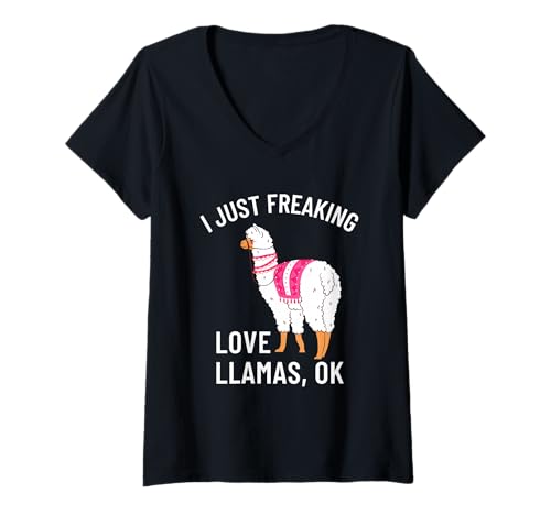 Damen I Just Freaking Love Lamas, Ok T-Shirt mit V-Ausschnitt Damen I Just Freaking Love Lamas, Ok T-Shirt mit V-Ausschnitt von I Just Freaking love Llamas, Ok