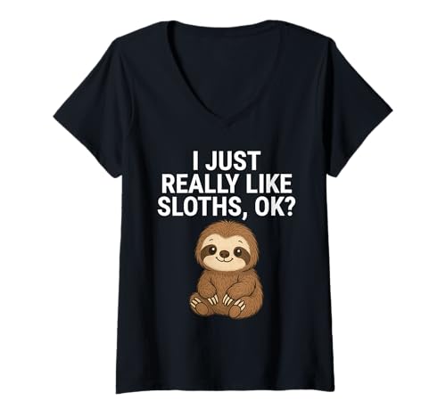 Damen Cute Sloth Lovers I Just Really Like Sloths Ok T-Shirt mit V-Ausschnitt Damen Cute Sloth Lovers I Just Really Like Sloths Ok T-Shirt mit V-Ausschnitt von I Just Really Like Sloths Ok Cute Sloth Apparel