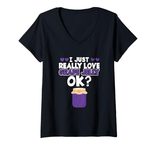 Damen Traubengelee-Liebhaber Lustig Ich Liebe Traubengelee einfach wirklich Ok T-Shirt mit V-Ausschnitt Damen Traubengelee-Liebhaber Lustig Ich Liebe Traubengelee einfach wirklich Ok T-Shirt mit V-Ausschnitt von I Just Really Love Grape Jelly Gift