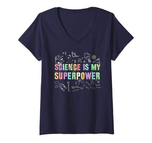Damen Cute Science ist Mein Superpower Squad Camp-Lehrer, den ich unterrichte T-Shirt mit V-Ausschnitt Damen Cute Science ist Mein Superpower Squad Camp-Lehrer, den ich unterrichte T-Shirt mit V-Ausschnitt von I Just Want To Learn Nerd Think Women STEM Team