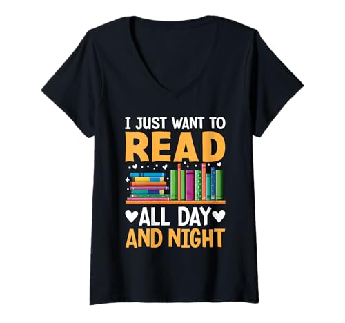 Damen Ich möchte nur den ganzen Tag und die ganze Nacht lesen T-Shirt mit V-Ausschnitt Damen Ich möchte nur den ganzen Tag und die ganze Nacht lesen T-Shirt mit V-Ausschnitt von I Just Want To Read All Day And Night Reading Book