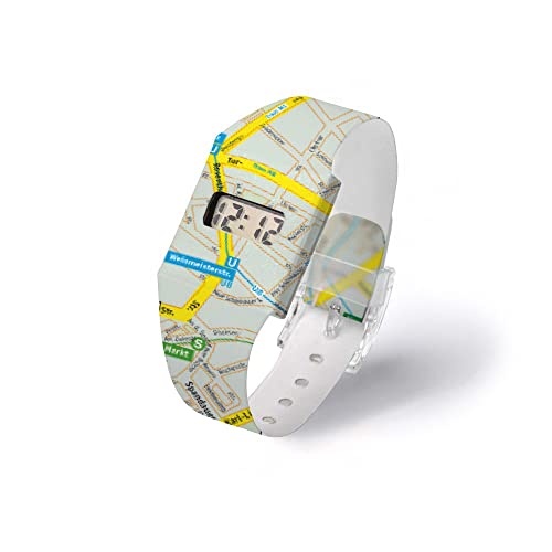 I like paper - Lost IN Berlin – Classic Pappwatch/Watch/Digitale Armbanduhr ausTyvek® - reissfest - wasserabweisend - Digitale Anzeige für Uhrzeit und Datum von I like paper