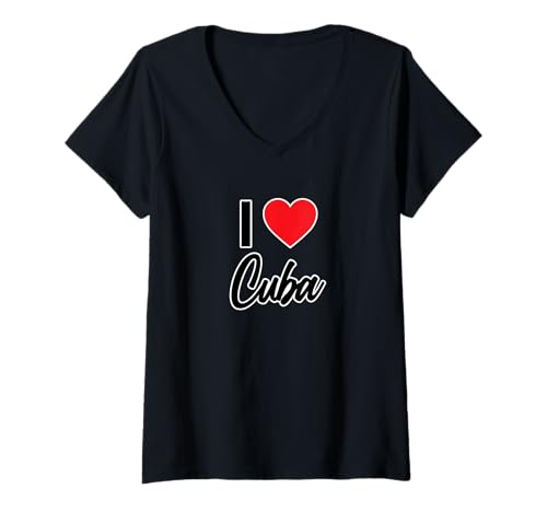 Damen ICH LIEBE KUBA, Land mit rotem Liebesherz T-Shirt mit V-Ausschnitt Damen ICH LIEBE KUBA, Land mit rotem Liebesherz T-Shirt mit V-Ausschnitt von I LOVE APPAREL