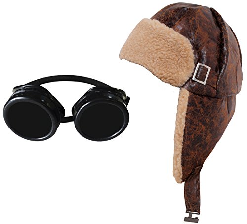 ALT Leder AUSSEHENDE FLIEGERMÜTZE MIT Hellen TEDDYFELL INNEN = VON ILOVEFANCYDRESS® =RETROSTYLE Flieger MÜTZE AUS Kunstleder MIT Einer Steampunk-Cyber-Science Fiction Brille von I LOVE FANCY DRESS