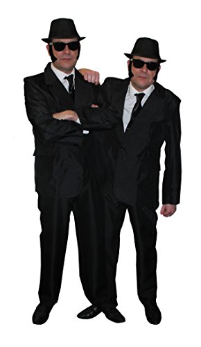 Brothers of Blues=Alien JÄGER =2 KOSTÜME =Fasching+Karneval=MÄNNER IN SCHWARZ VERKLEIDUNG+58cm Hut=XLarge+MEDIUM von I LOVE FANCY DRESS