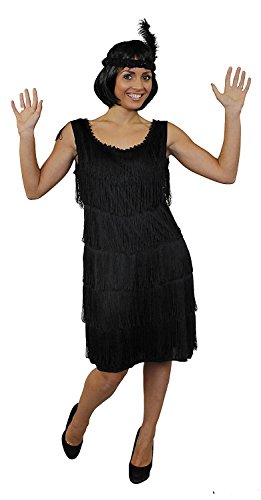 I LOVE FANCY DRESS Charleston Flapper KOSTÜM KLEID VERKLEIDUNG 4 FARBEN+PASSENDEM Stirnband+Feder+SILBERNEN Kette MUß VERKNOTET WERDEN=KLEID FRANSEN AUF BEIDEN Seiten=SCHWARZ-XXLARGE von I LOVE FANCY DRESS