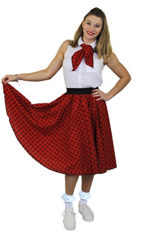 Polka DOT Rock n ROLL Punkte Rock=ERHALTBAR IN 10 Farben+2 GRÖßEN= LÄNGE VON UNGEFÄHR 66cm=HÜFTUMFANG BIS ZU -72cm(OS)+BIS ZU 94cm (PS)=ROT/OS MIT SCHWARZEN Punkten von I LOVE FANCY DRESS