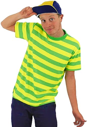 Unisex-T-Shirt mit kurzen Ärmeln, grün und gelb gestreift, 100 % Baumwolle, grün und gelb gestreift, Größe XXL Unisex-T-Shirt mit kurzen Ärmeln, grün und gelb gestreift, 100 % Baumwolle, grün und gelb gestreift, Größe XXL von I LOVE FANCY DRESS