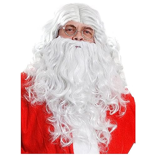 Weihnachtsmann Perücke und Bart Set, 1 Stück, lange weiße Perücke und passender weißer Bart - Erwachsene Weihnachtsmann Verkleidung Kostüm Zubehör von I LOVE FANCY DRESS