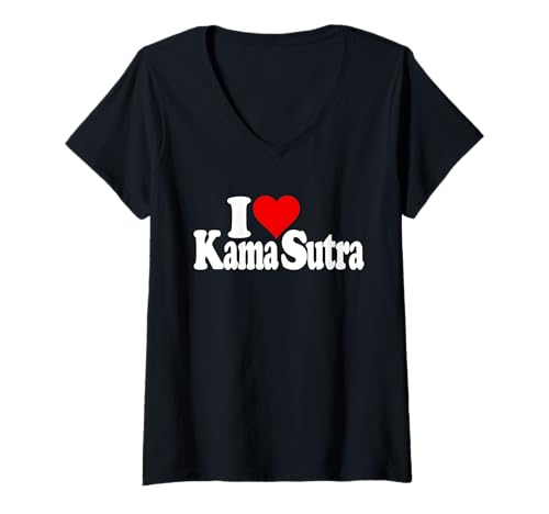 Damen ICH Liebe Herz Kama Sutra Kamasutra T-Shirt mit V-Ausschnitt Damen ICH Liebe Herz Kama Sutra Kamasutra T-Shirt mit V-Ausschnitt von I LOVE KAMA SUTRA HEART APPAREL